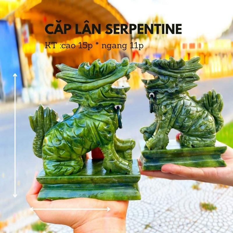 Cặp kỳ lân đá xanh cao 15cm hàng đẹp