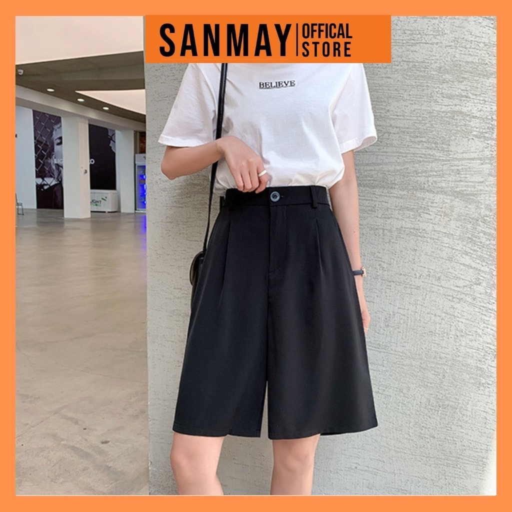 Quần Ngắn Nữ SANJOLI Thiết Kế Lửng Ống Rộng Lưng Cao Phù Hợp Đi chơi Đi Cafe Dễ Thương QD006