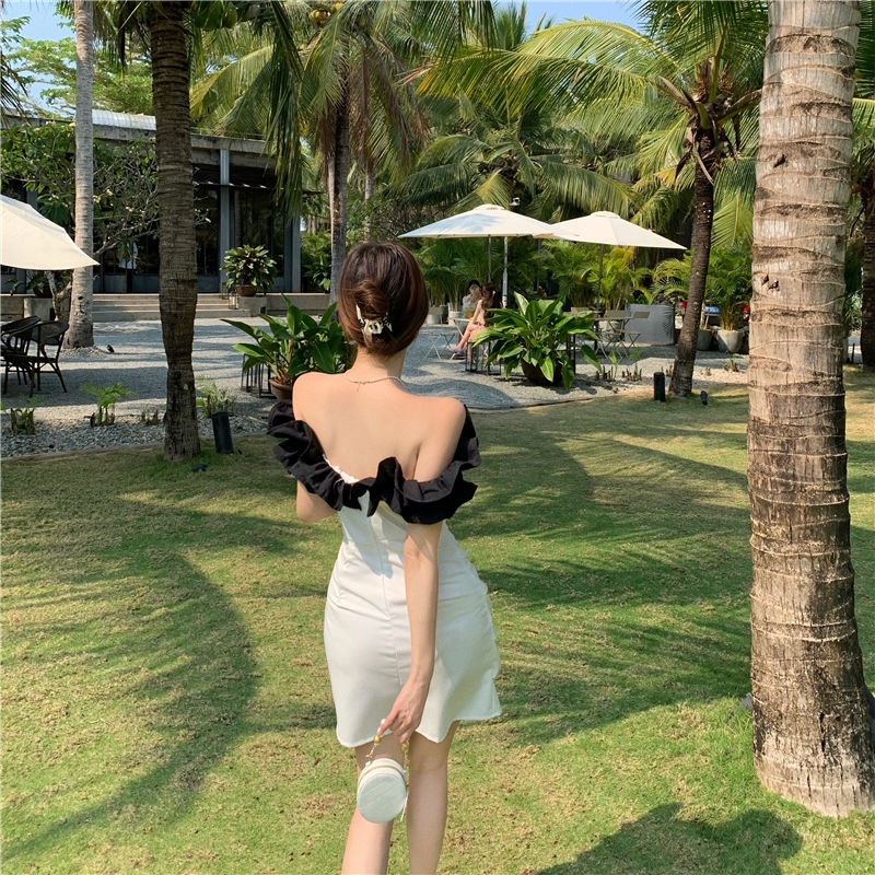 Đầm trễ vai dáng ngắn phong cách pháp cổ điển thời trang xinh xắn cho nữ