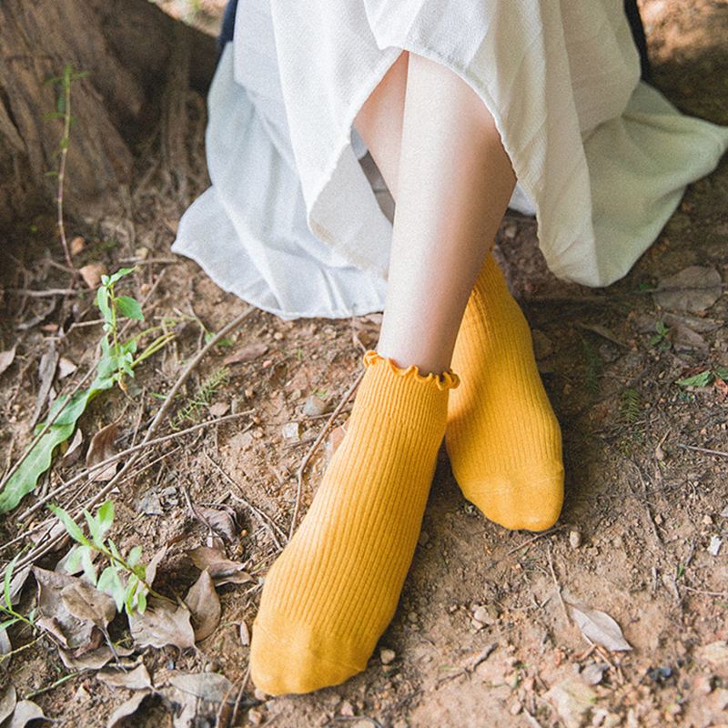 Tất Cotton Phối Ren Màu Trơn Ngọt Ngào Cho Nữ Jp5