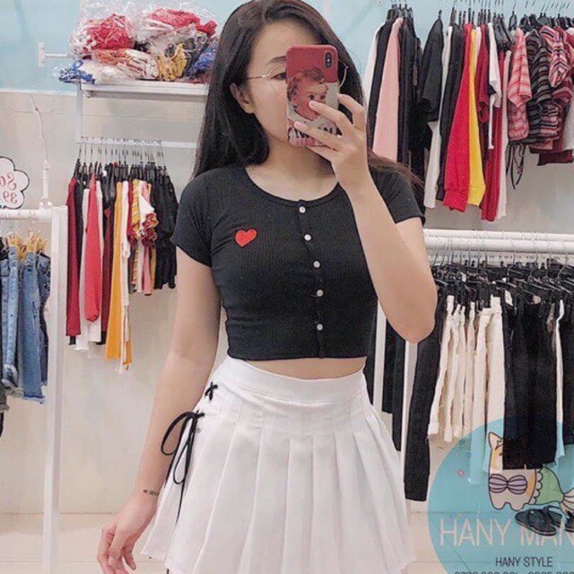 Áo thun Croptop nữ Tay ngắn ôm body khóa cúc, croptop ngắn tay ,Croptop Nữ Tay ngắn Ulzzang tôn dáng