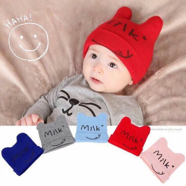 Mũ len milk, nón len mèo, nón len gấu cho bé trai bé gái 0-24m (mẫu ngẫu nhiên)