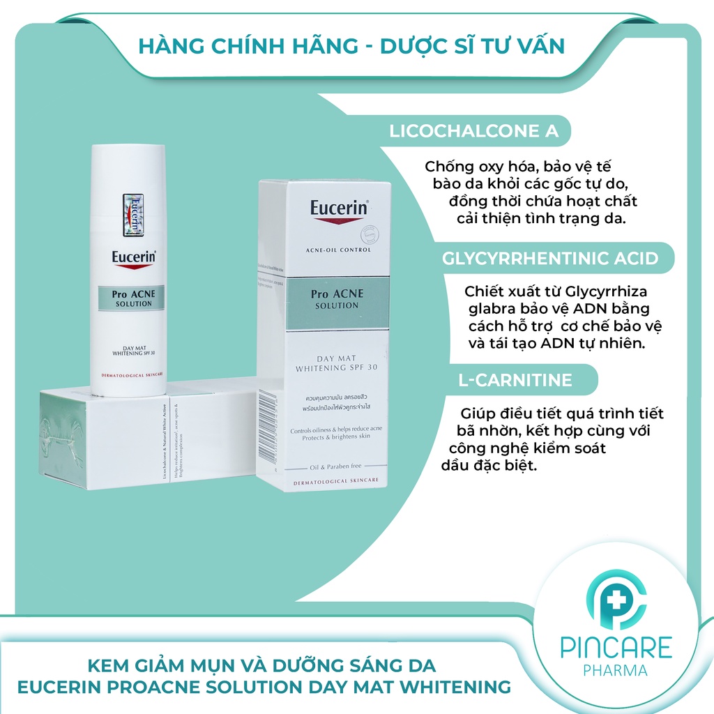 Kem dưỡng giảm mụn trắng da Eucerin ProAcne Solution Day Mat Whitening SPF30 50ml - Hành chính hãng - PinCare