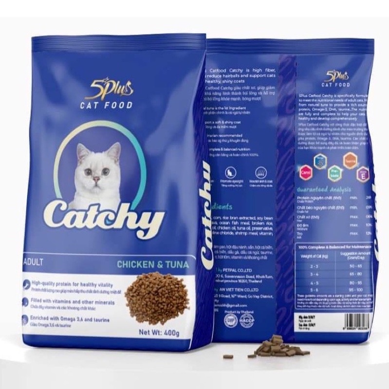 Hạt catchy thức ăn dành cho mèo trưởng thành vị gà với cá ngừ gói 400g