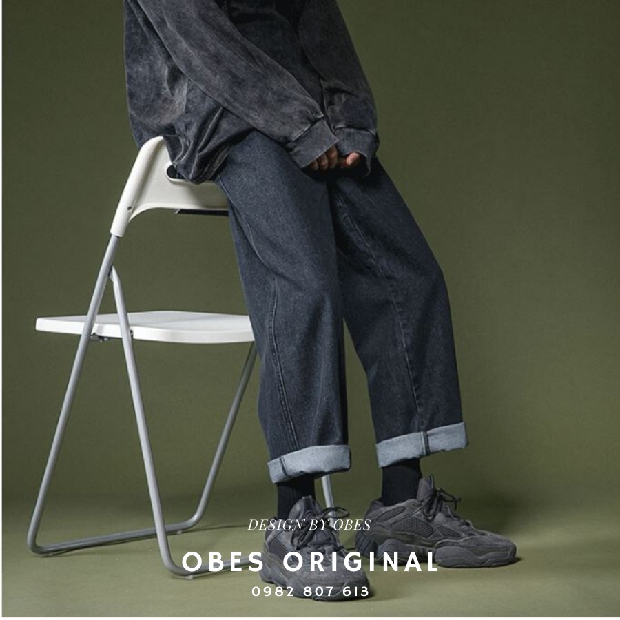 [OBES] Quần jeans đen trơn Regular-fit Jeans mã QT102