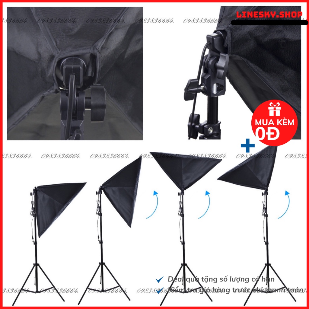 Bộ đèn sofbox chụp ảnh, quay phim, Livestream chuyên nghiệp cao 2m softbox 50x70cm