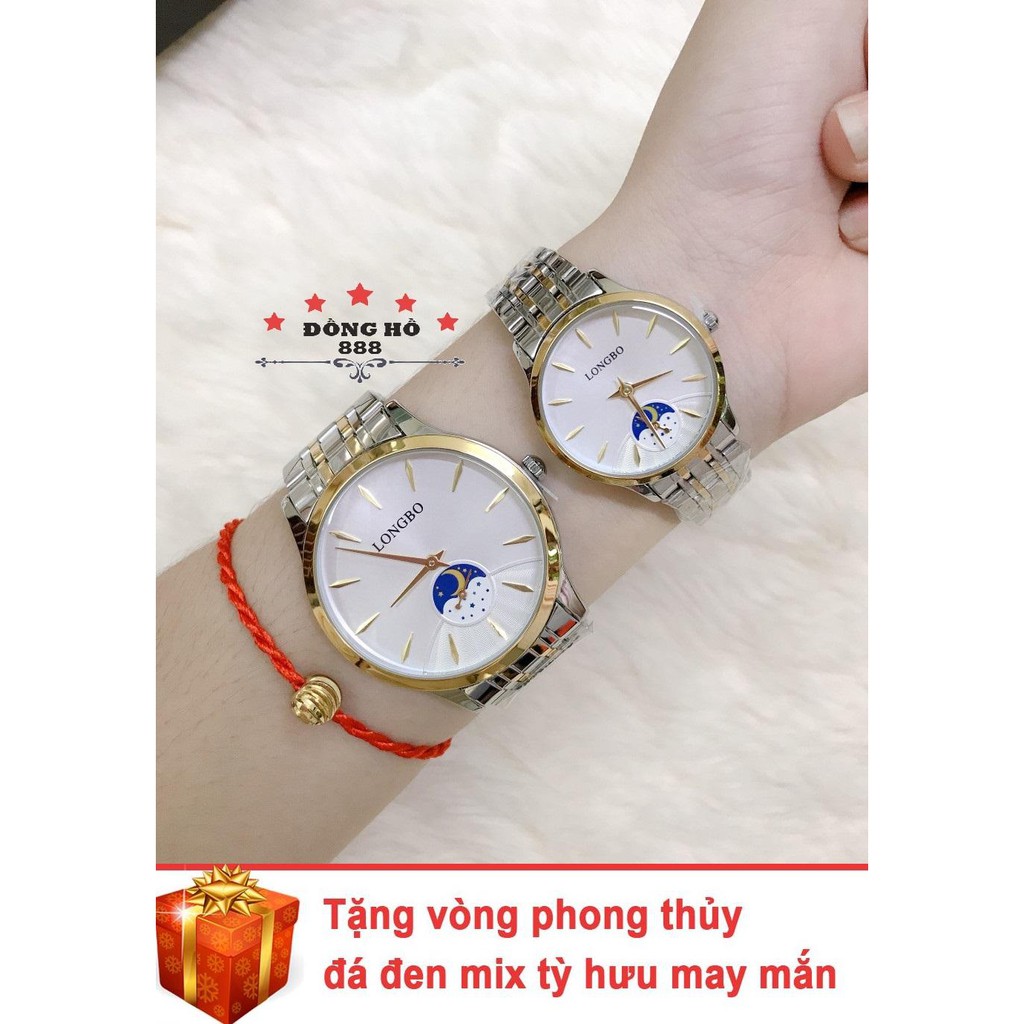 Cặp Đồng hồ đôi nam nữ Longbo dây kim loại thời thượng ( LB80477 dây trắng mặt trắng) - TẶNG 1 vòng tỳ hưu phong thuỷ