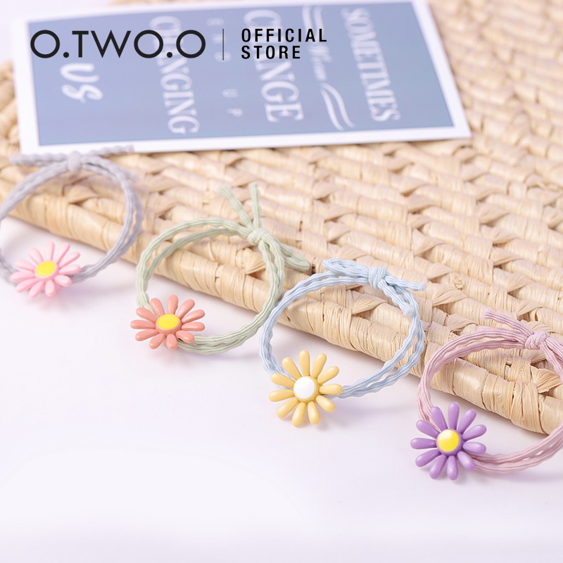 Dây cột tóc O.TWO.O đính hoa cúc co giãn nhiều màu dễ thương cho bé gái