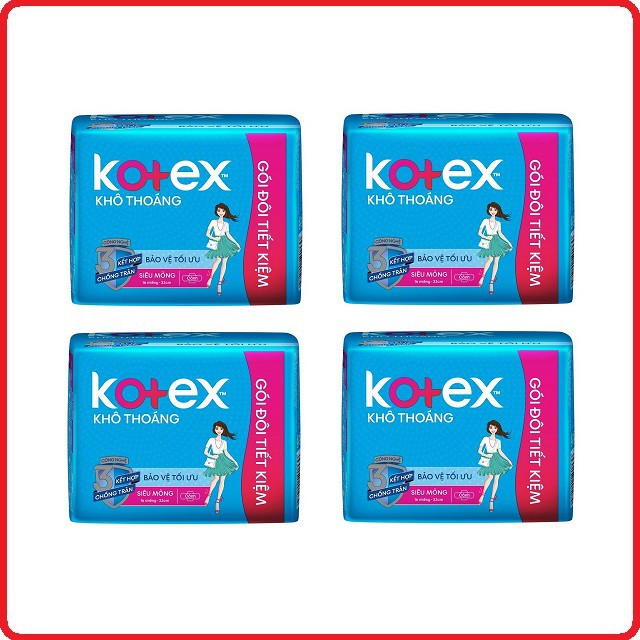 Lốc 4 Gói Băng Vệ Sinh Kotex Siêu Mỏng Cánh 23cm ( gói 16 Miếng )