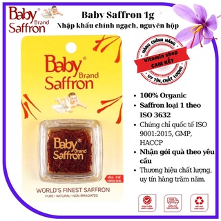 Saffron nhụy hoa nghệ tây Baby Saffron (hộp 1g), Saffron loại 1, nhập khẩu chính ngạch, nguyên hộp.