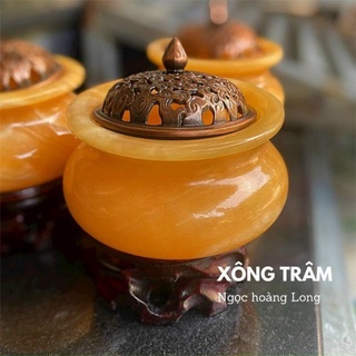 Bát Xông Trầm đá ngọc hoàng long, đá xanhbngọc pakistan và trắng ngọc onyx 15cm