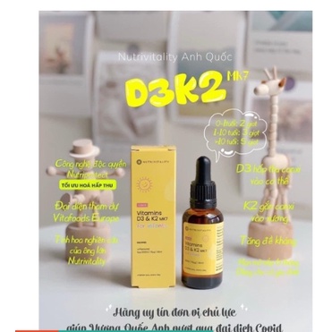 Vitamin D3&amp;K2-Mk7 Nutrivitality Anh