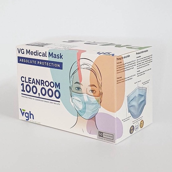 Khẩu trang y tế VG Eco Mask kháng khuẩn và bụi siêu mịn 95% - Chính hãng VG Healthcare - Hộp 50 chiếc