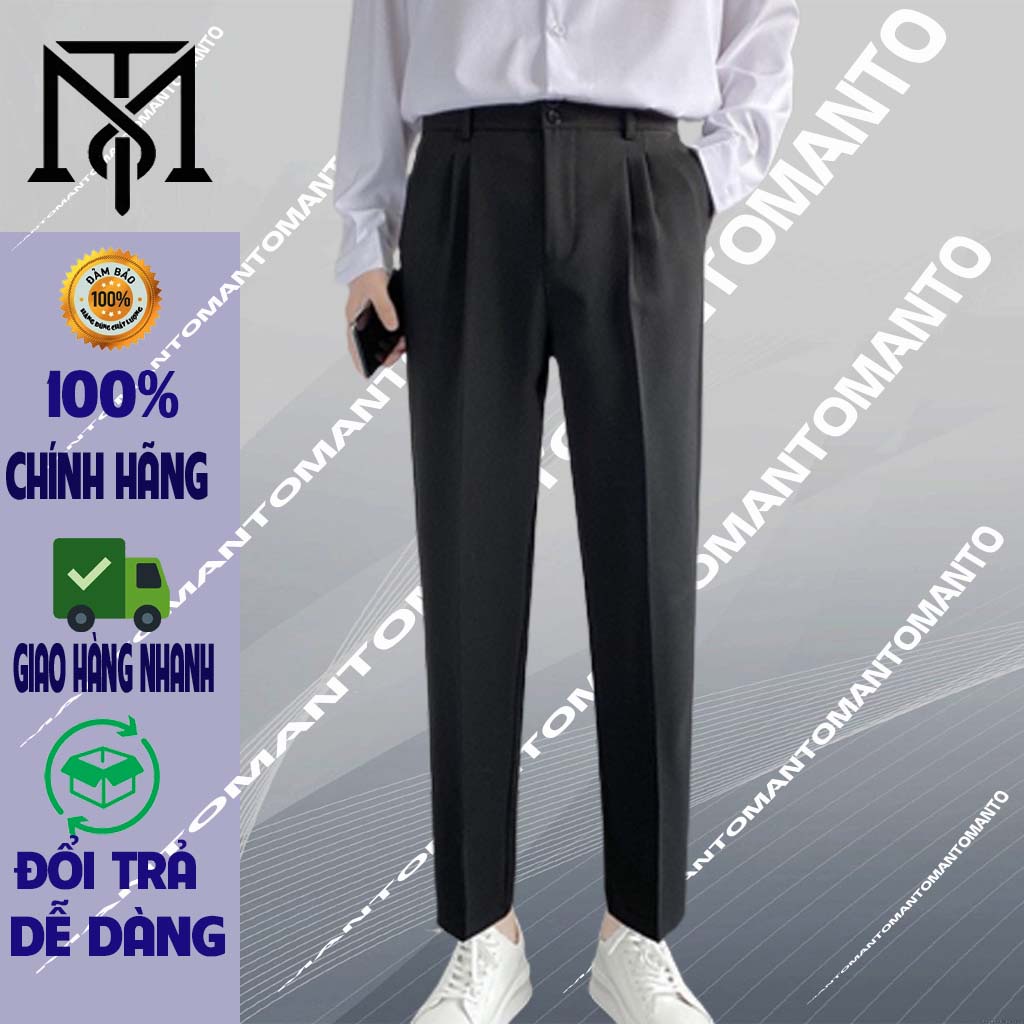 Quần âu nam MANTO ống côn thêu họa tiết vải lụa co giãn,quần tây nam không nhăn không xù 3 màu(QATO)