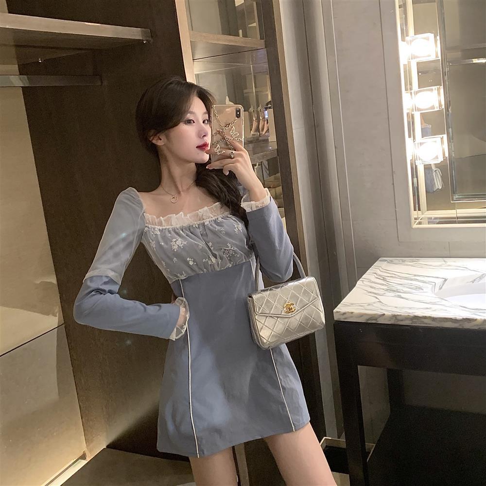 Đầm Midi Dáng Chữ A Tay Dài Phối Ren Quyến Rũ Cho Nữ