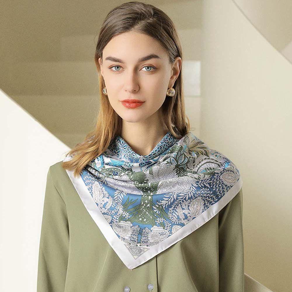Qqmall Khăn Quàng Cổ Lụa Hình Vuông Lớn Phong Cách Vintage Trang Trí Đa Ứng Dụng Cho