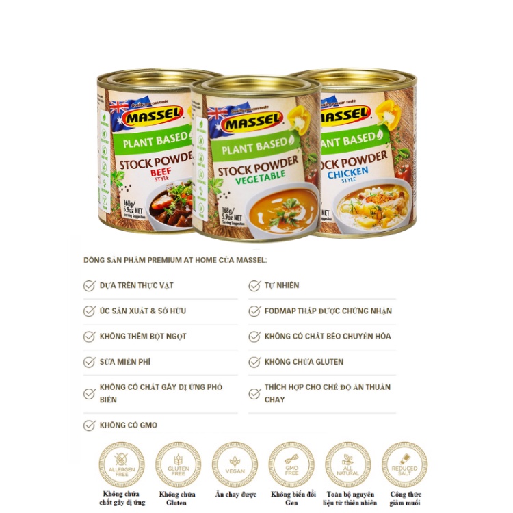 Hạt nêm vị gà Massel Premium Stock Powder Chicken Style không bột ngọt an toàn cho gia đình 168g beautimax