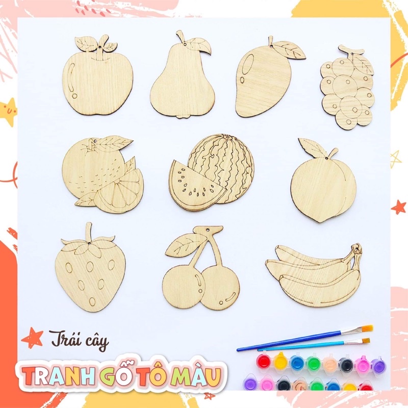 Combo 10 hình tô màu bằng gỗ bộ trái cây 🍉🍐 cho bé thoả sức khám phá