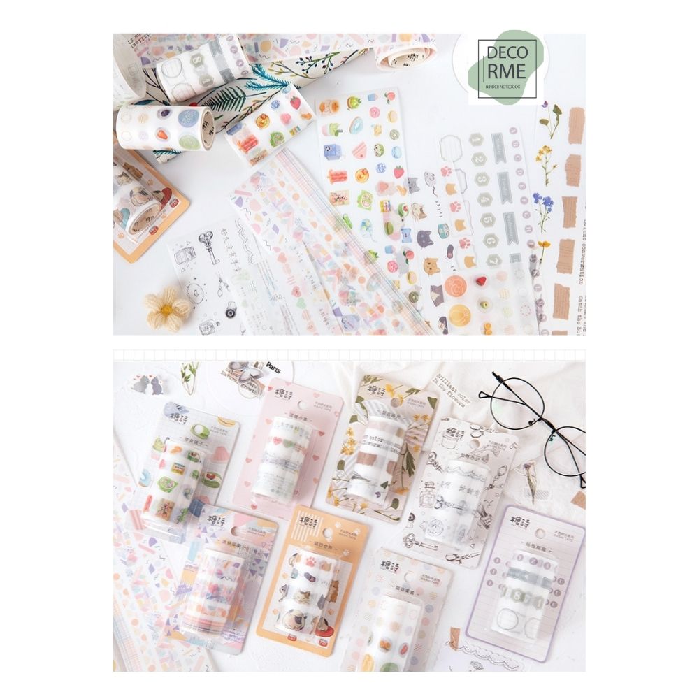 DecorMe Washi tape trang trí họa tiết dễ thương làm sổ tay, bullet journal khổ lớn cuộn 2 mét