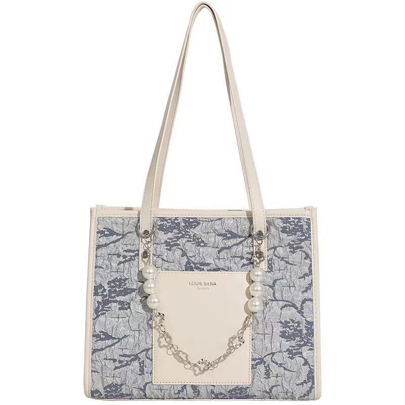 Túi Tote Vải Jacquard Sức Chứa Lớn Màu Xanh Dương Phong Cách Mới 2022 Cho Nữ