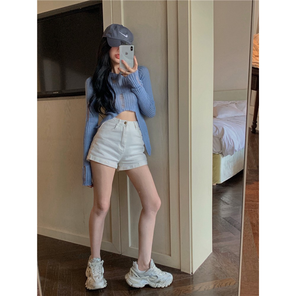 Áo Croptop Dệt Kim Tay Dài Chống Nắng Thiết Kế Thời Trang Cho Nữ