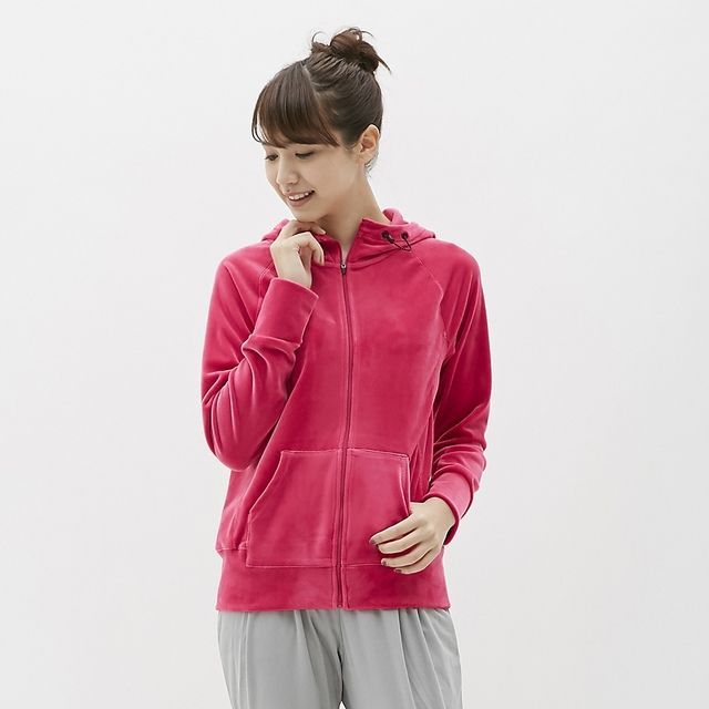 Áo khoác nhung nữ có mũ dòng Sports ấm áp của GU - Nhật