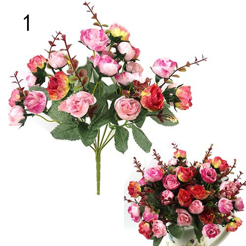 Bó 21 đầu hoa hồng giả bằng lụa để trang trí tiệc cưới và nội thất