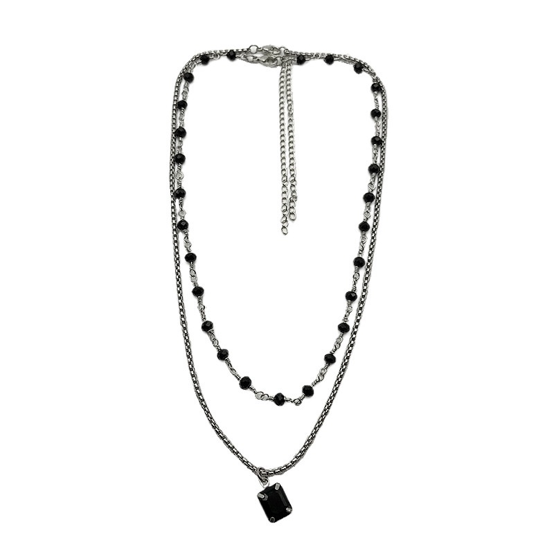 Dây Chuyền Hai Lớp Đính Kim Cương Đen Sang Trọng 19A1554