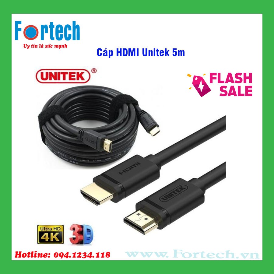 Cáp HDMI Unitek 5m Y-C140 - hỗ trợ 4K Ultra HD và 3D