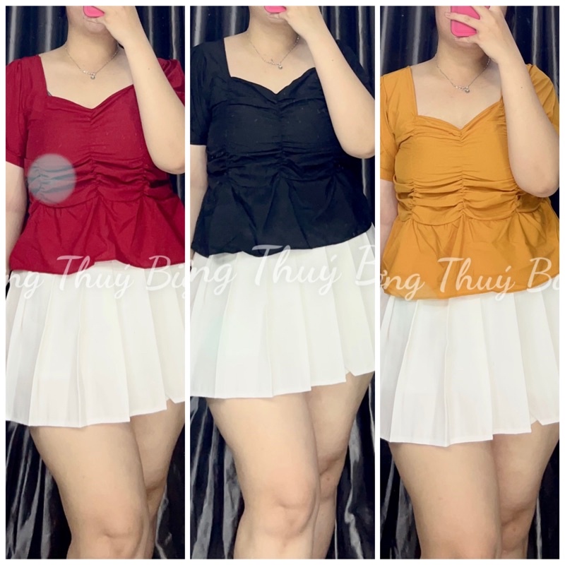 Áo kiểu nhún thun chất lụa nữ bigsize