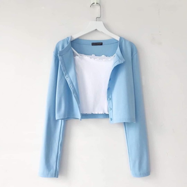 Set CropTop Nút Gài Tay Dài Áo Croptop Hai Dây Ulzzang