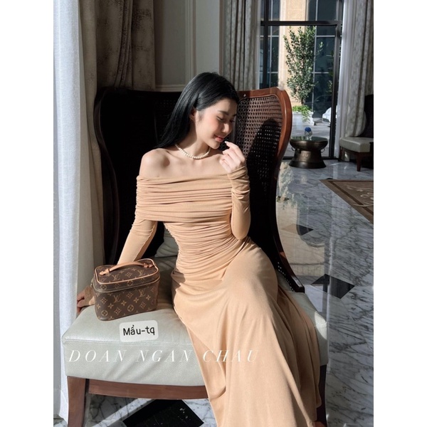 Váy len tăm trễ vai dáng dài