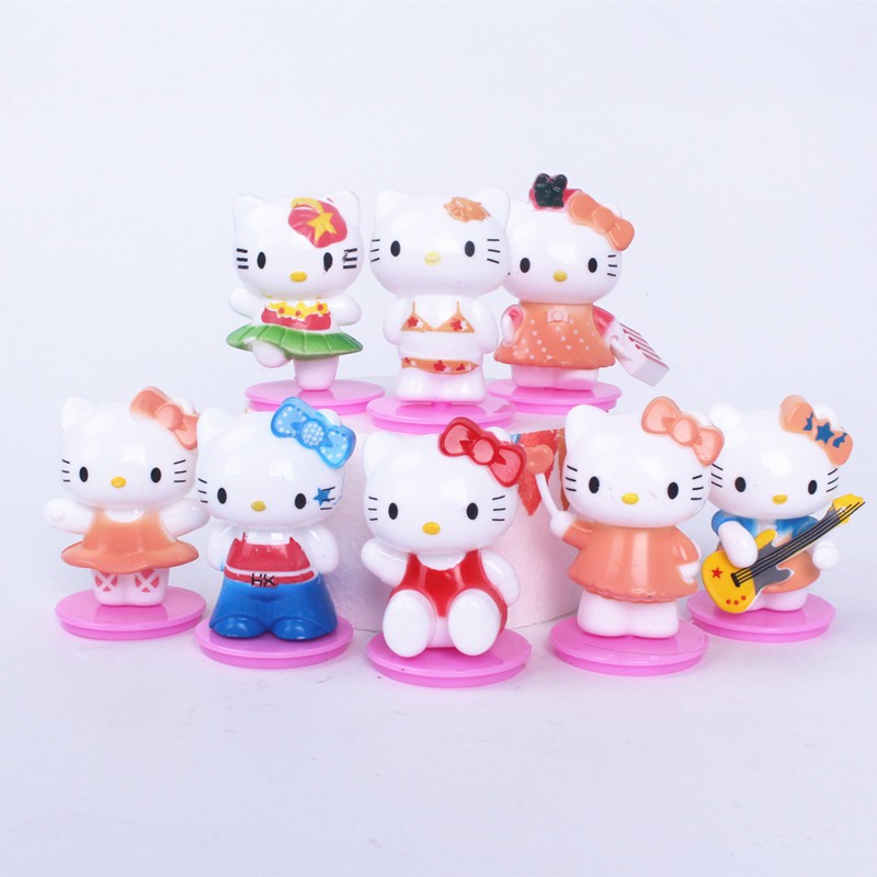 Set 8 Que Cắm Trang Trí Bánh Hình Mèo Hello Kitty