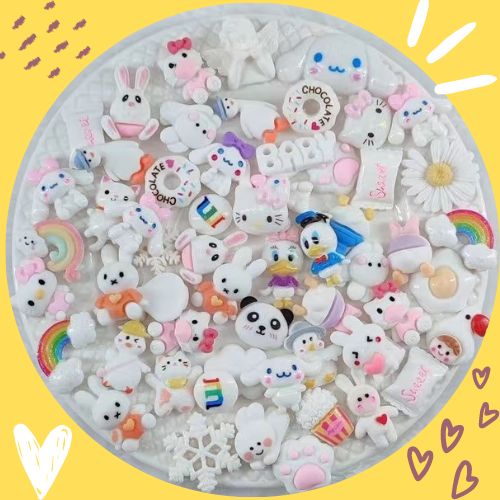 Set 10 charms màu trắng trang trí DIY ốp điện thoại, gương, cặp tóc...
