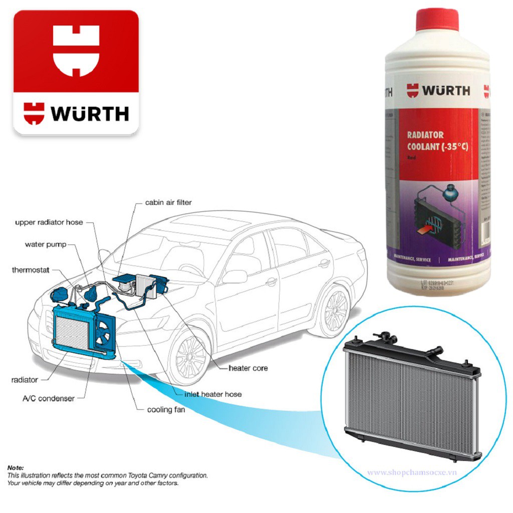 Nước Làm Mát Đỏ Động Cơ Wurth Radiator Coolant 1Lít 50001 Pha Sẵn (Làm mát động cơ, chống ăn mòn, chống rỉ sét hiệu quả.