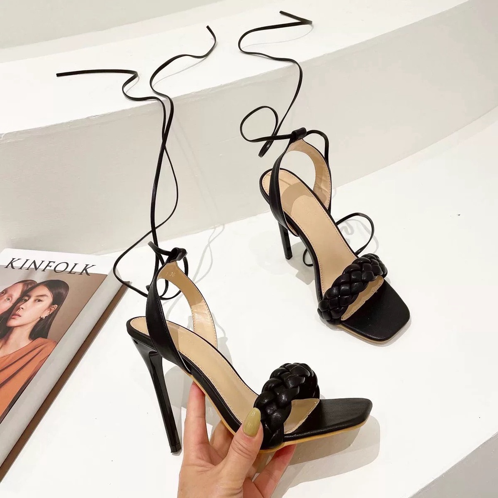 Sandal cột dây quai thắt gót nhọn cao 9f chất da dày dặn cao cấp kiểu dáng Hot Trend MT Shoes