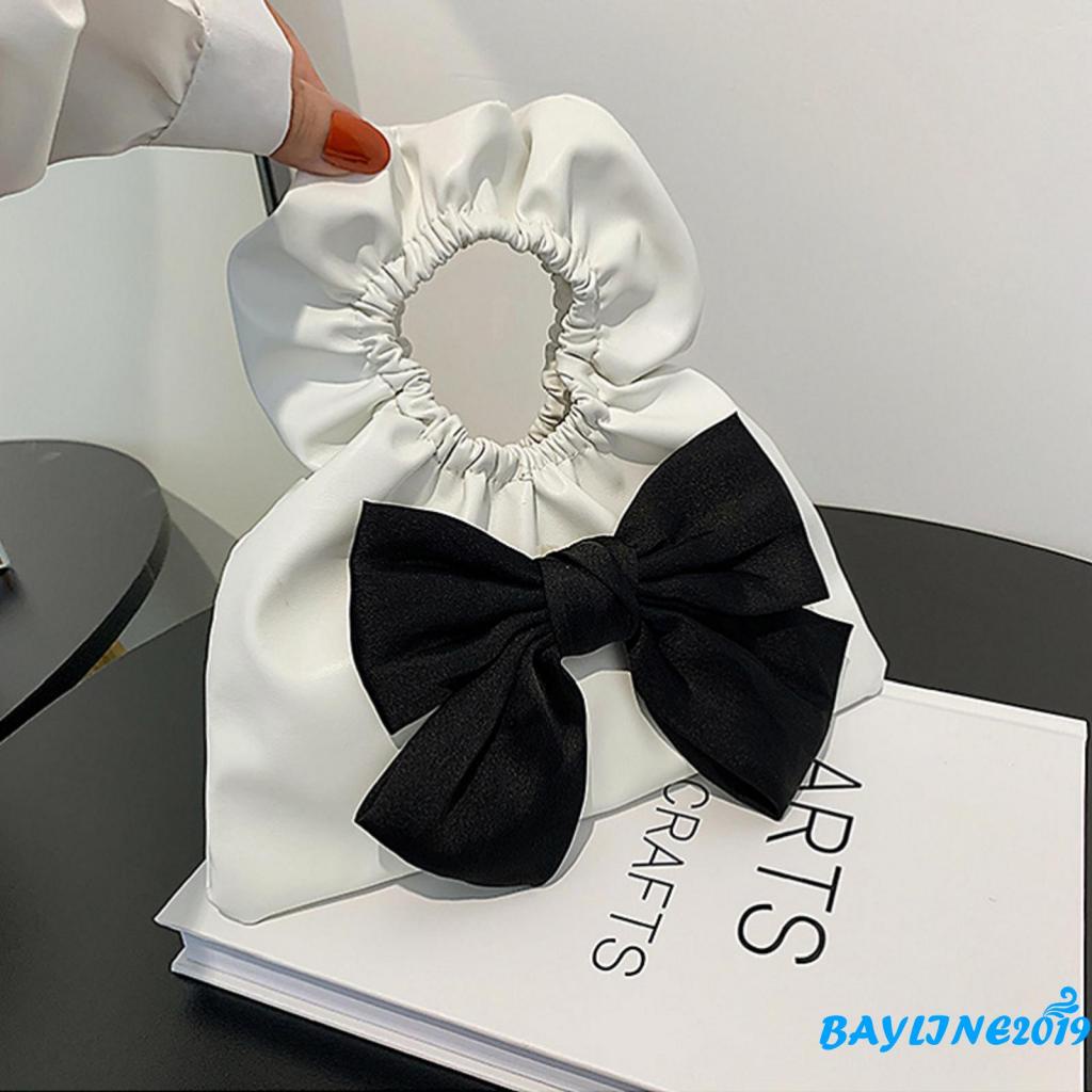 Bay-túi Xách Tote Cao Su Dây Thun Cao Su Co Giãn Có Thắt Nơ Trang Trí Nơ Màu Trắng/Đen Cho Nữ