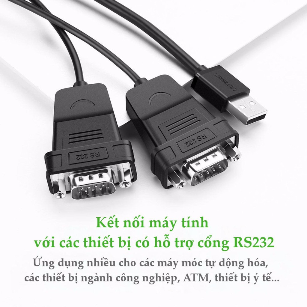 Cáp chuyển đổi UGREEN US229 USB 2.0 sang COM RS232 đầu đực, chuẩn DB9, dài 1.5m