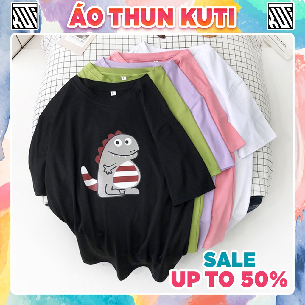 Áo Thun Tay Lỡ Khủng Long Unisex Kuti Basic Tee Phông Trơn Nam Nữ Form Rộng Oversize 6 Màu Phong Cách Ulzzang Hàn Quốc