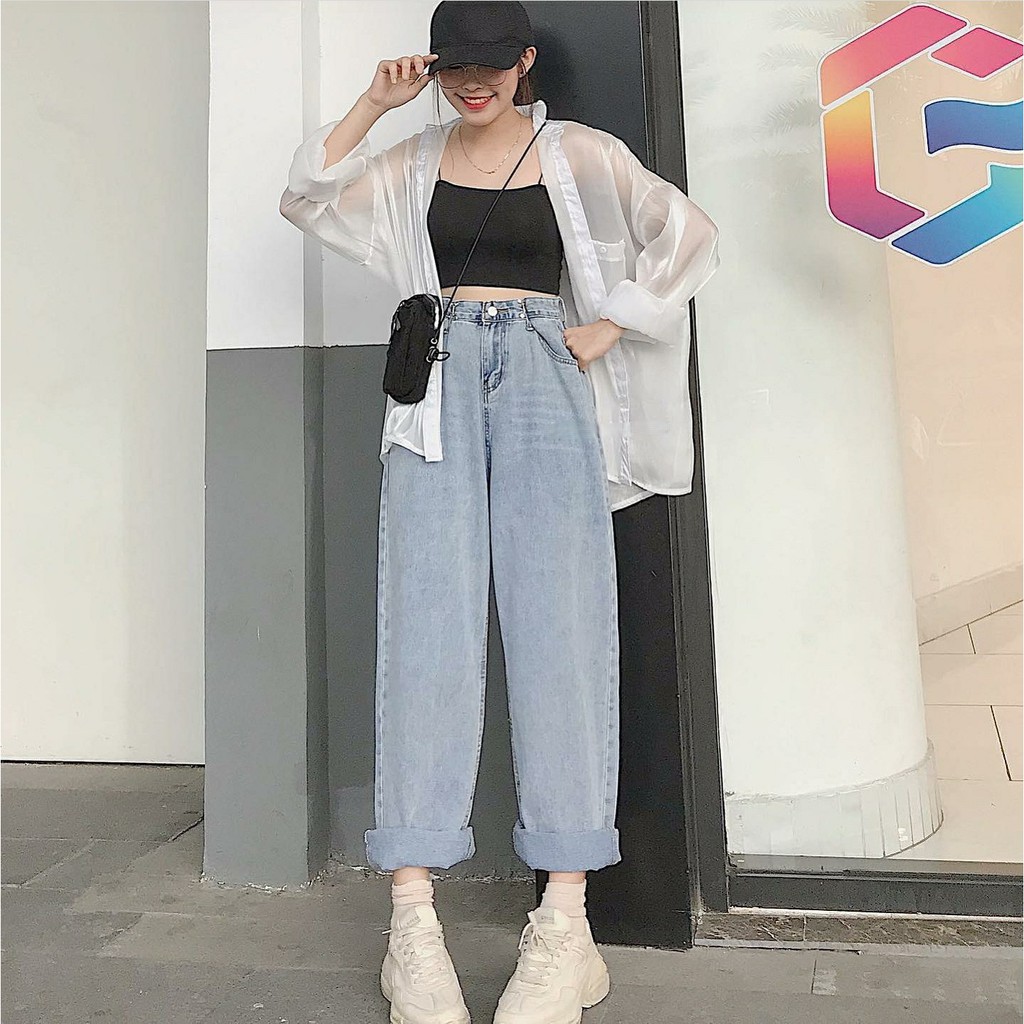 đơn 99K] Quần Jean Dài Nữ SEMI MÓC GÀI EO Form Suông Ống Rộng Cạp Chỉnh Ulzzang