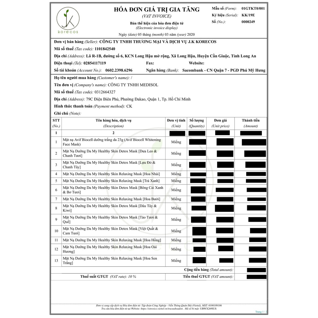 Mặt Nạ Chiết Xuất Từ Hoa Nhài HNB