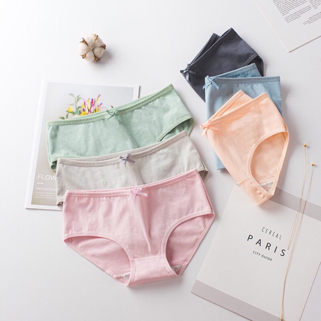 Quần Lót Nữ Cottong Đính Nơ💖FREESHIP KV HÀ NỘI💖Set 10 Quần Lót Nữ Cotton Basic Cạp Nơ 012T