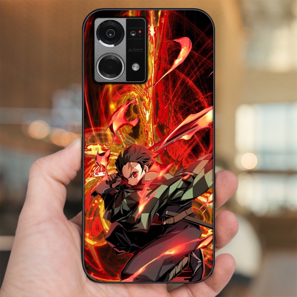 Ốp lưng Oppo Reno 7 4G viền đen in hình Tanjiro Kimetsu No Yaiba