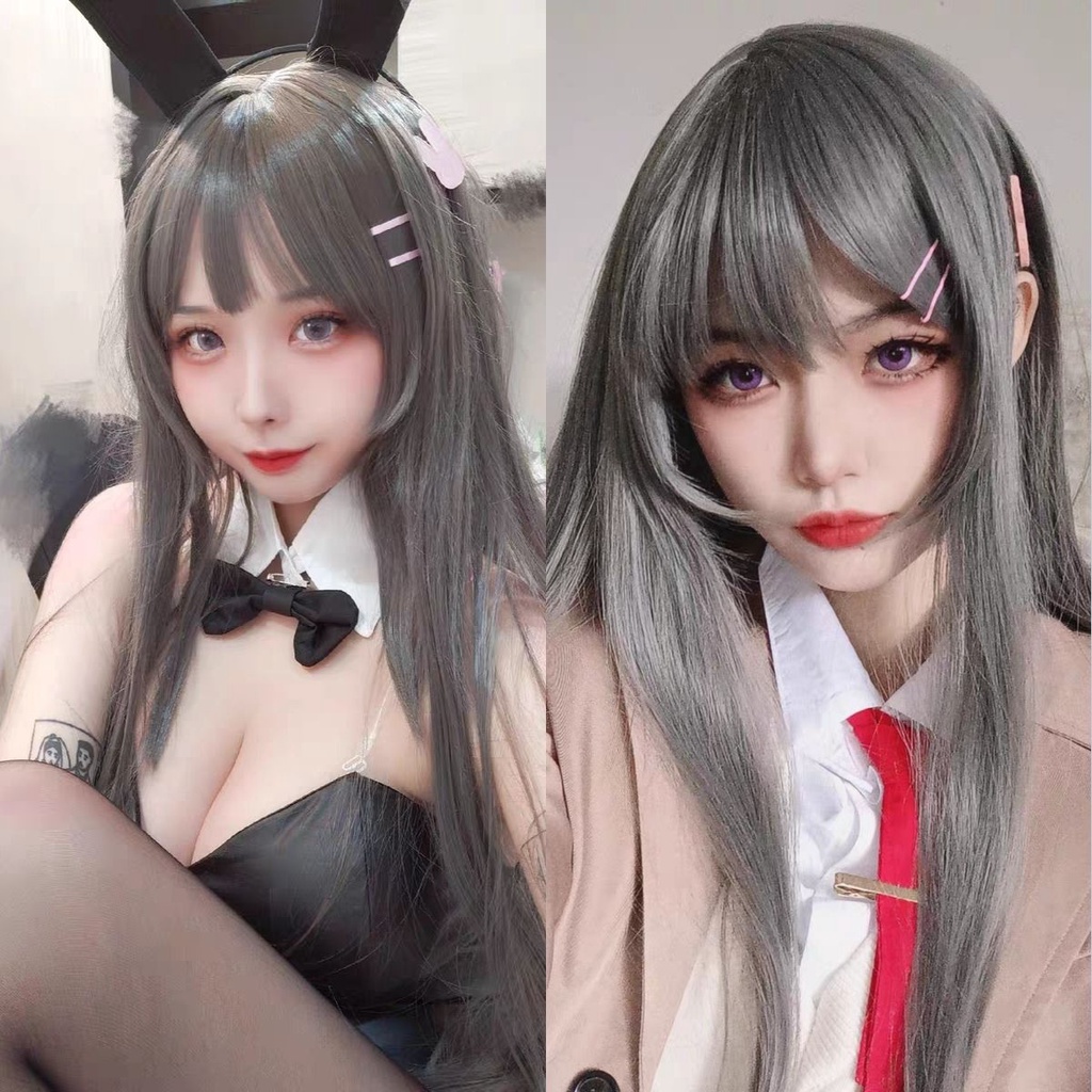 Wig tóc giả cosplay Sakurajima Mai màu xám bunny girl senpai 80cm