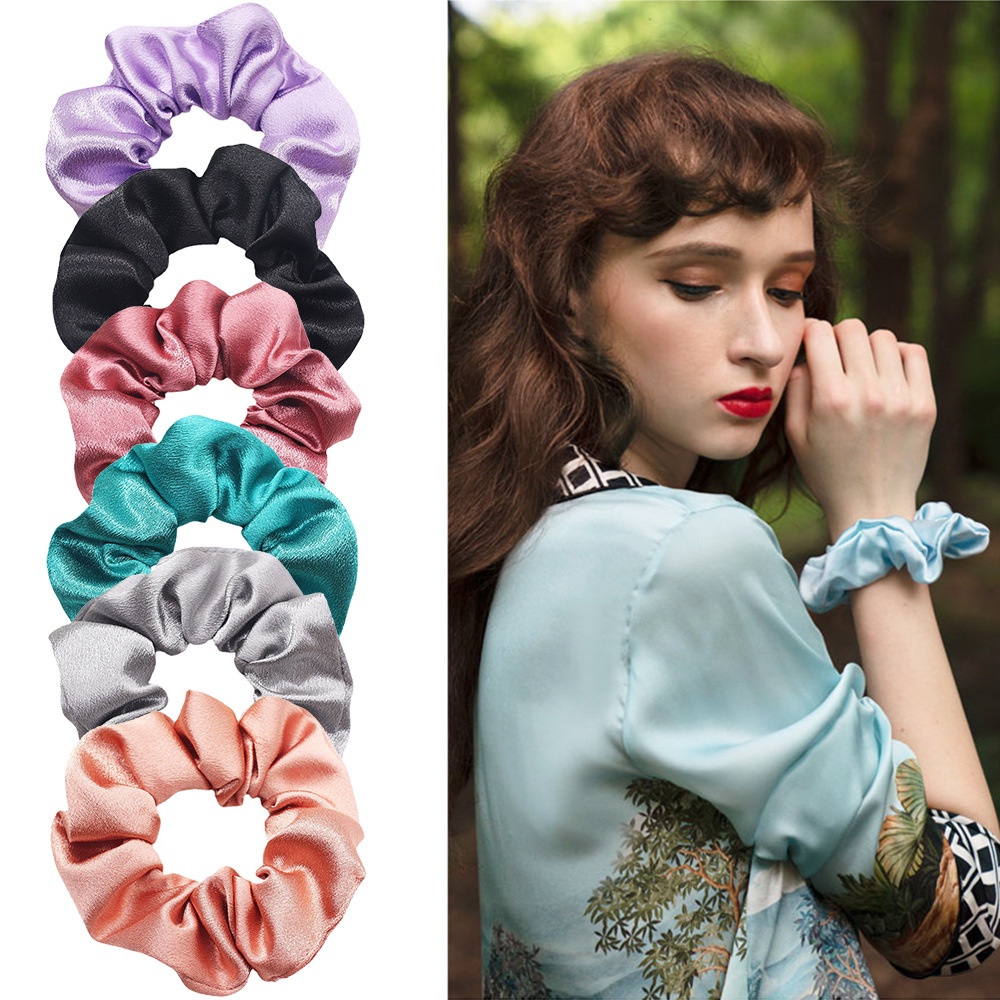 Dây buộc tóc Haimeikang bằng satin lớn màu sắc chân thực thiết kế đơn giản hợp thời trang cho nữ