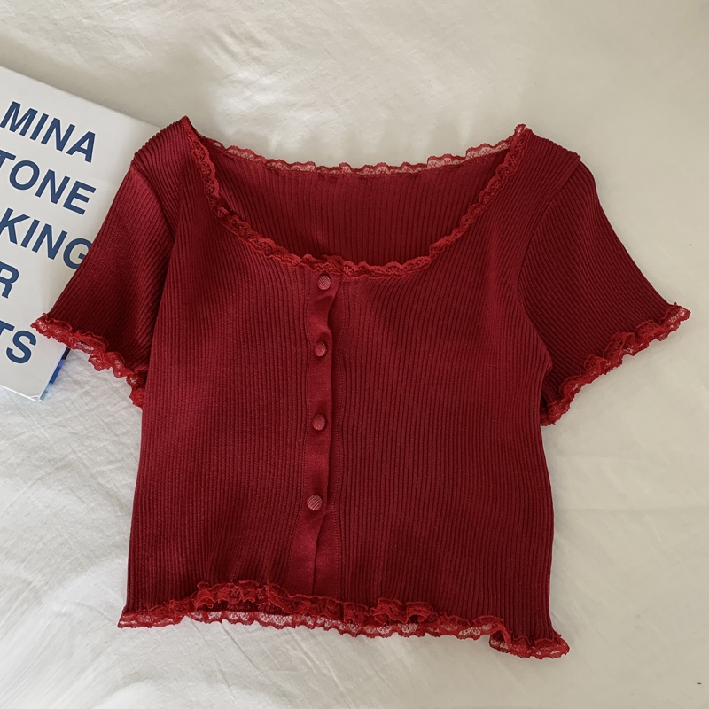 IELGY Áo Khoác Cardigan Dệt Kim Phối Ren Dáng Ngắn Thời Trang Mùa Hè Hàng Mới Dành Cho Bạn Nữ