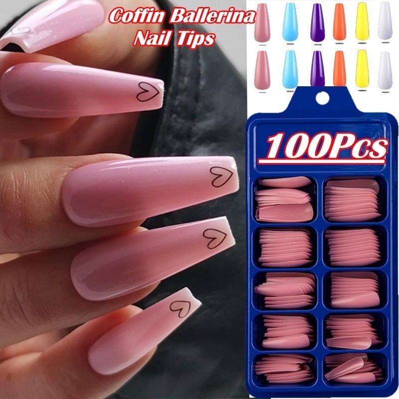 Set 100 Móng Tay Giả Bằng Acrylic Màu Sắc Ngọt Ngào
