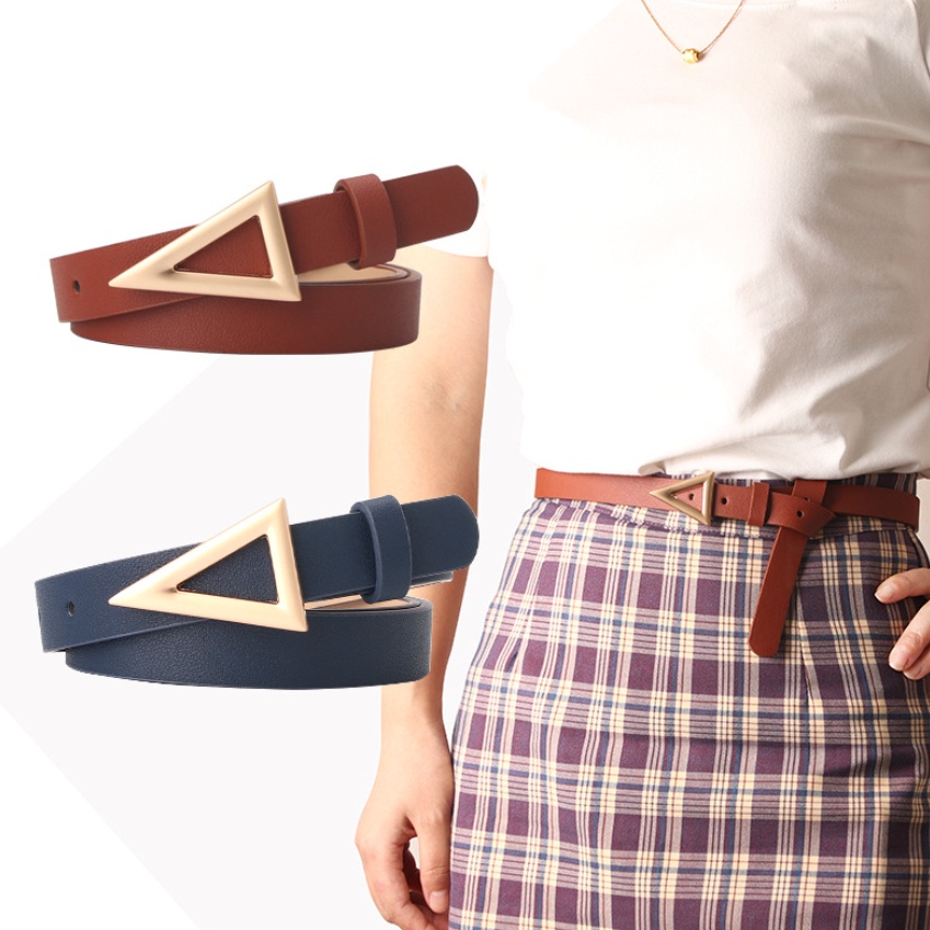 Thắt Lưng Nữ Bản Nhỏ Thời Trang Hàn Quốc Mặt Khóa Kim Loại Hình Tam Giác Trẻ Trung Chất Liệu Da PU TL017 ShopMaySG
