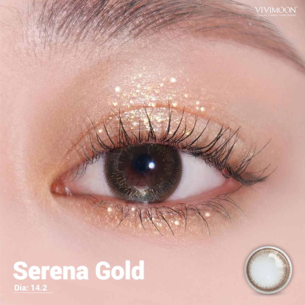 Kính áp tròng VIVIMOON Serena Gold - Lens cận nâu vân nhũ 14.2mm
