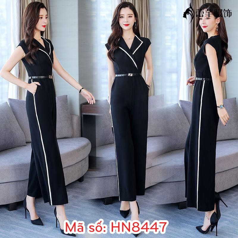 ⚡️ có đủ size ⚡️#HN8447 JUMPSUIT ĐỒ BAY CỔ VEST PHỐI VIỀN TAY NGẮN QUẦN ỐNG RỘNG SANG TRỌNG - HÀNG NHẬP